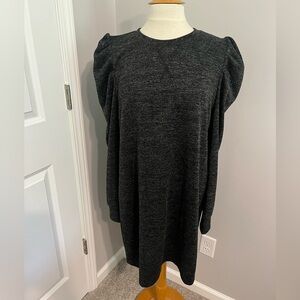 Tommy Hilfiger Black/Silver Flecks Knit Lurex Long Sleeve Dress Sz L NWT